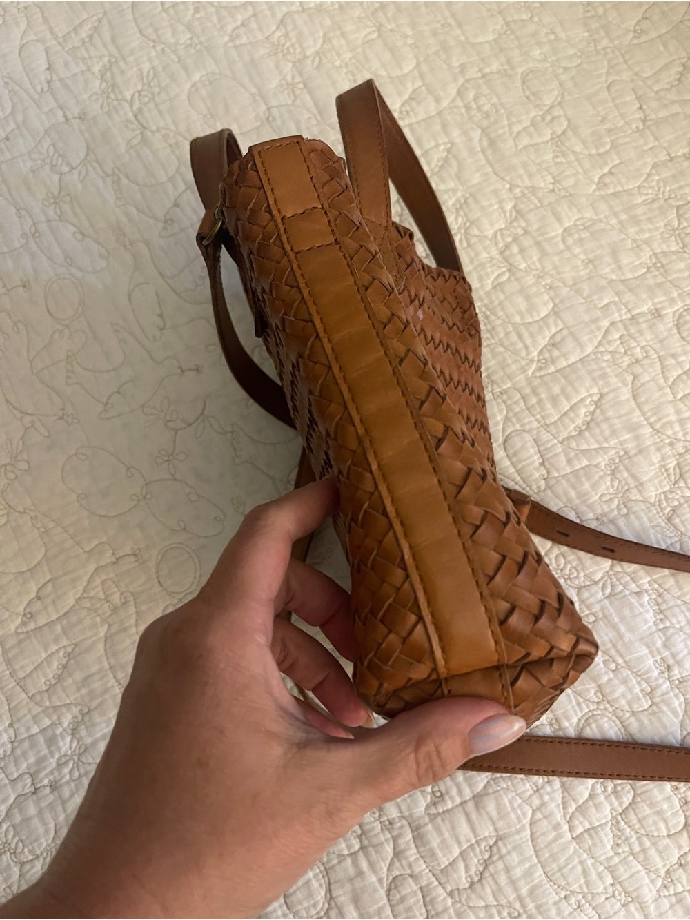 Madewell Small Transport Woven Leather Crossbody Tote Cognac - Picture 9 of 11